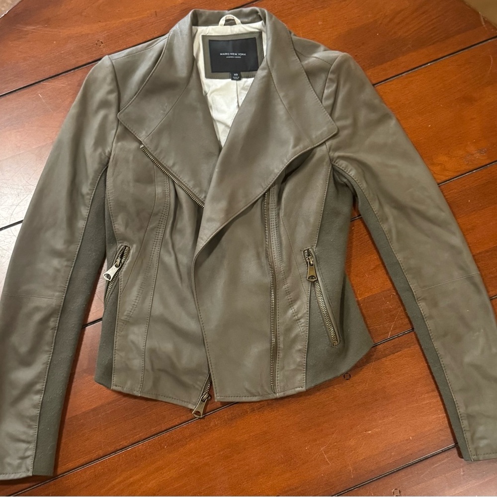 Marc New York Green Leather Moto Jacket Asymmetrical Design